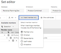 Options when you transfer an element from the left side of the set editor to the right.